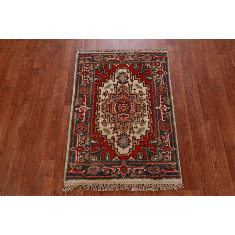 Tapis indien à motif géométrique ivoire en laine 2x3