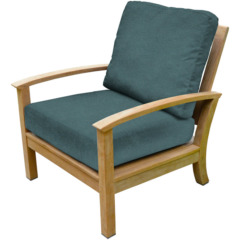 St. Lucia Teak Outdoor Lounge Chair, Cast Lagoon Sunbrella® Plainweave