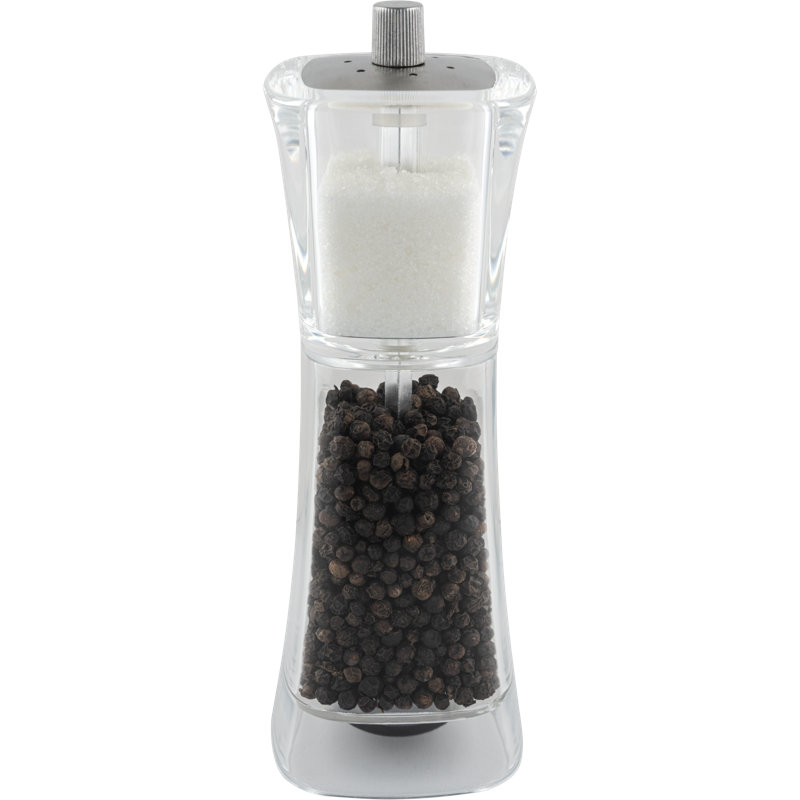 Grunwerg 2-in-1 Combination Saltshaker And Pepper Mill, Acrylic With Ceramic Grinder, 18cm H x 5cm W x 5cm D