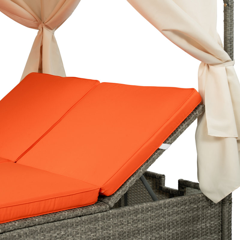 Lit de soleil réglable avec rideau, Orange
