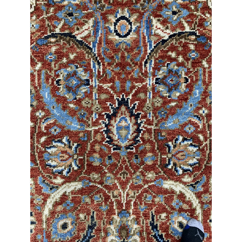 Red Hand-Knotted Wool Floral Symmetrical Classic Traditional Modern Contemporary Carpet Rug, 9' x 12'