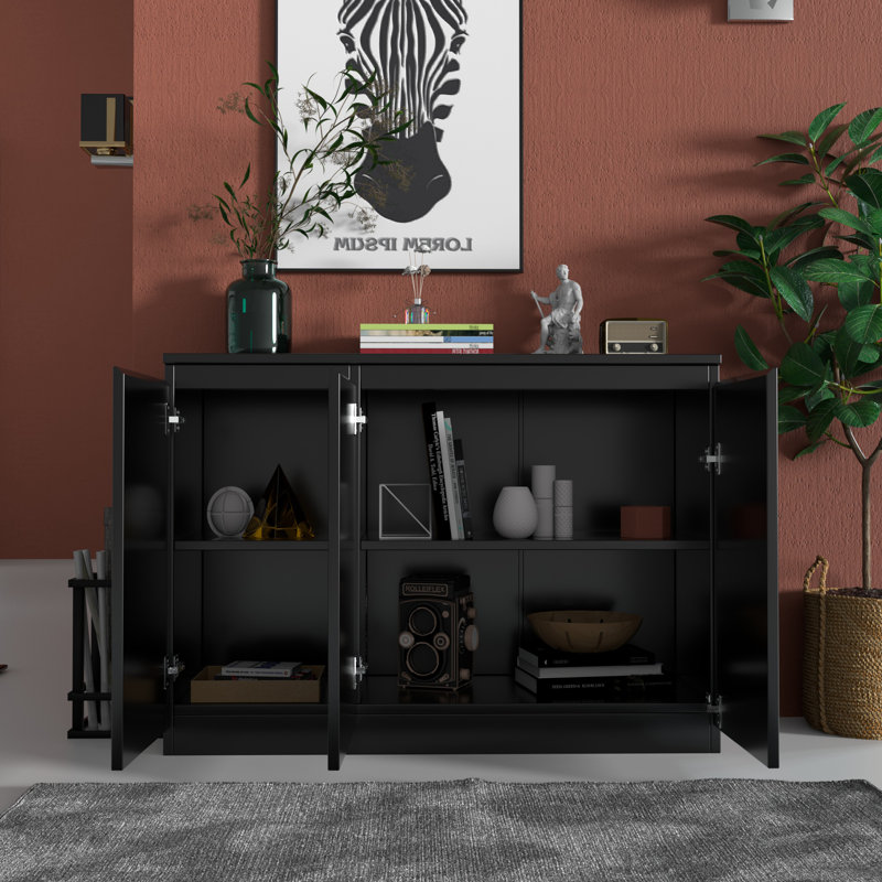Buffet Storage Cabinet With 3 Door, 43" W Coffee Bar Cabinet, Kitchen Buffet Sideboard For Living Room, Kitchen, Black