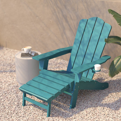 Chaise Adirondack commerciale en PEHD toutes saisons Ayleah avec porte-gobelet et repose-pieds escamotable