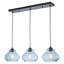 Suspension linéaire à 3 lumières pour îlot de cuisine, lustre moderne noir mat réglable avec abat-jour en verre bleu bullé fabriqués à la main
