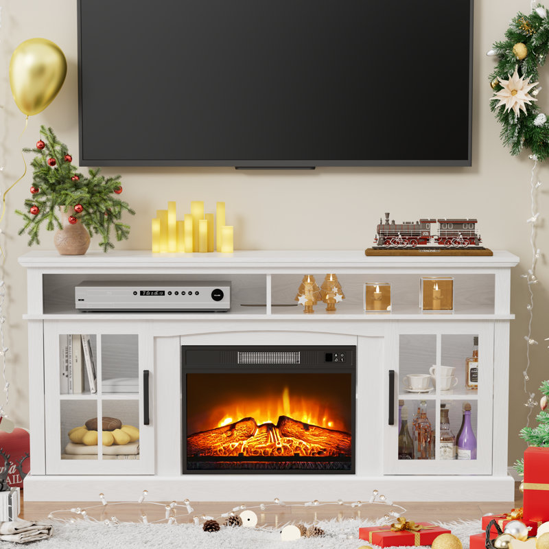 Meuble télé avec foyer électrique pour téléviseur de 65 po ou moins Siratro, Gris délavé