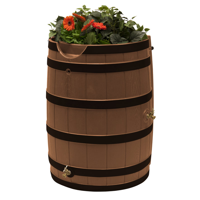 Terra Cotta 65-Gallon Faux Oak Rain Barrel with Darkened Ribs