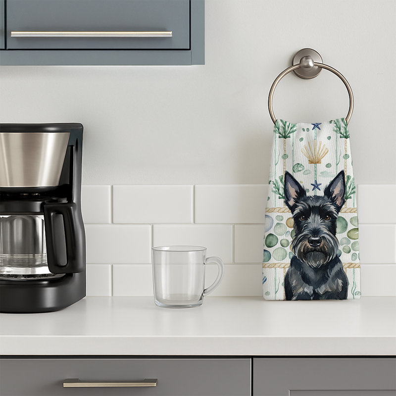 Scottish Terrier Coastal Sea Glass Kitchen Towel, Scottish Terrier
