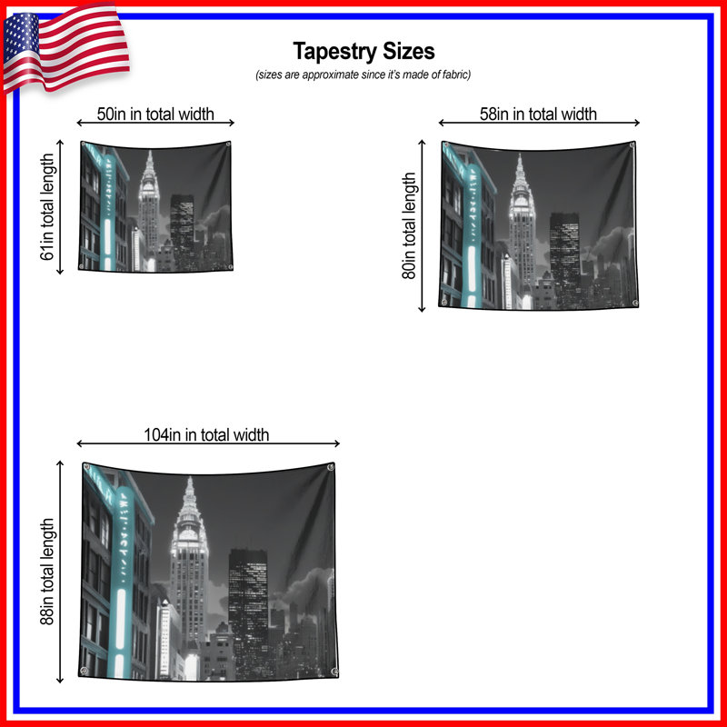 Tapisserie murale Cityscape Neon Lights, 50 po H x 60 po L avec 4 œillets