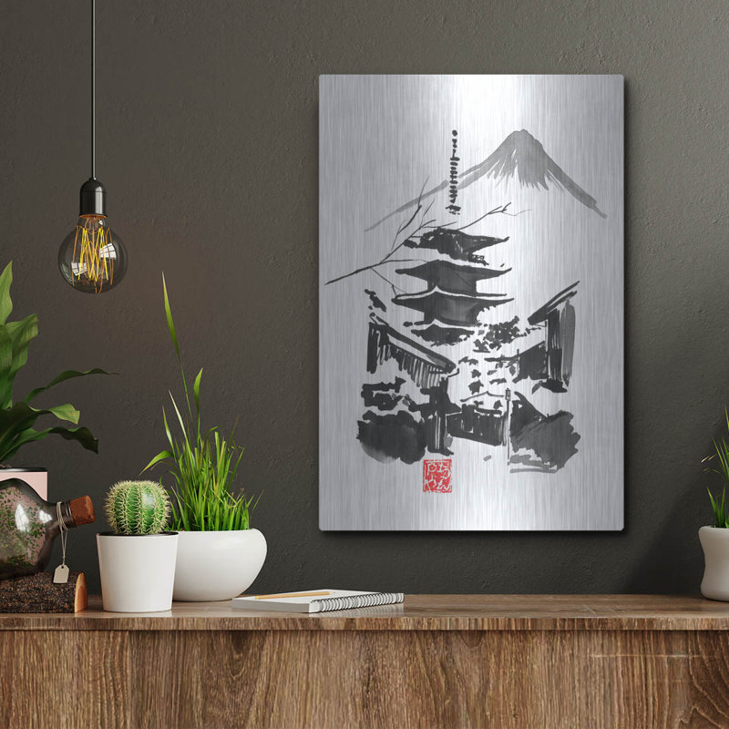 «Fuji San And Temple» par Pechane, H 16 po x l 12 po