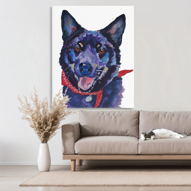 Chien noir avec toile Bandana, design par Tatiana Roberts, H 48 po x l 36 po