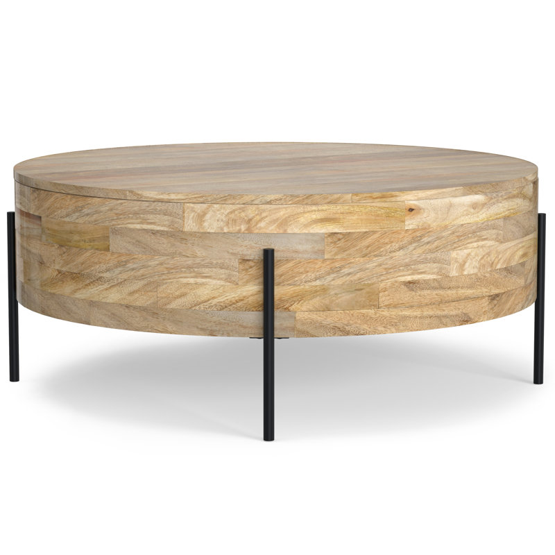 Table basse cylindrique industrielle moderne de 38 po de large Rayburn, Naturel