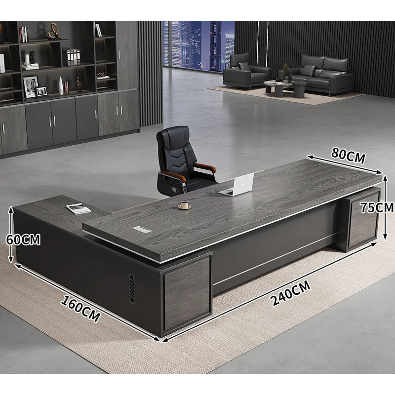 Mylisha L-Shaped Executive Desk, Grey, 75cm H x 240cm W x 80cm D