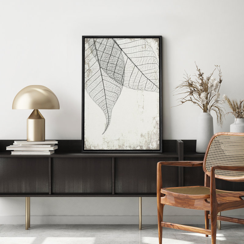 " Translucent Leaves I " Plant Vein Rustic Large Framed Canvas Print Wall Art, 24" H x 16" W x 2" D, Black Framed Canvas
