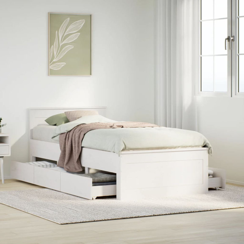 Dairine Solid Wood Storage Bed, White, European Single (90 x 200cm)