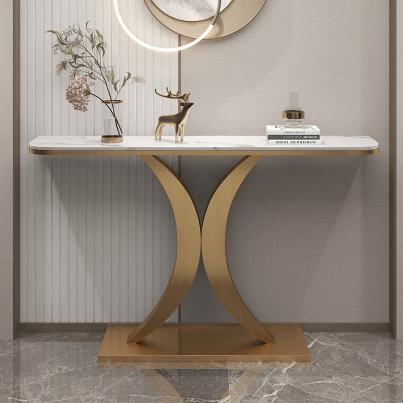 Console en pierre frittée de style italien, H 33,4 po x l 62,9 po x P 15,7 po, Doré