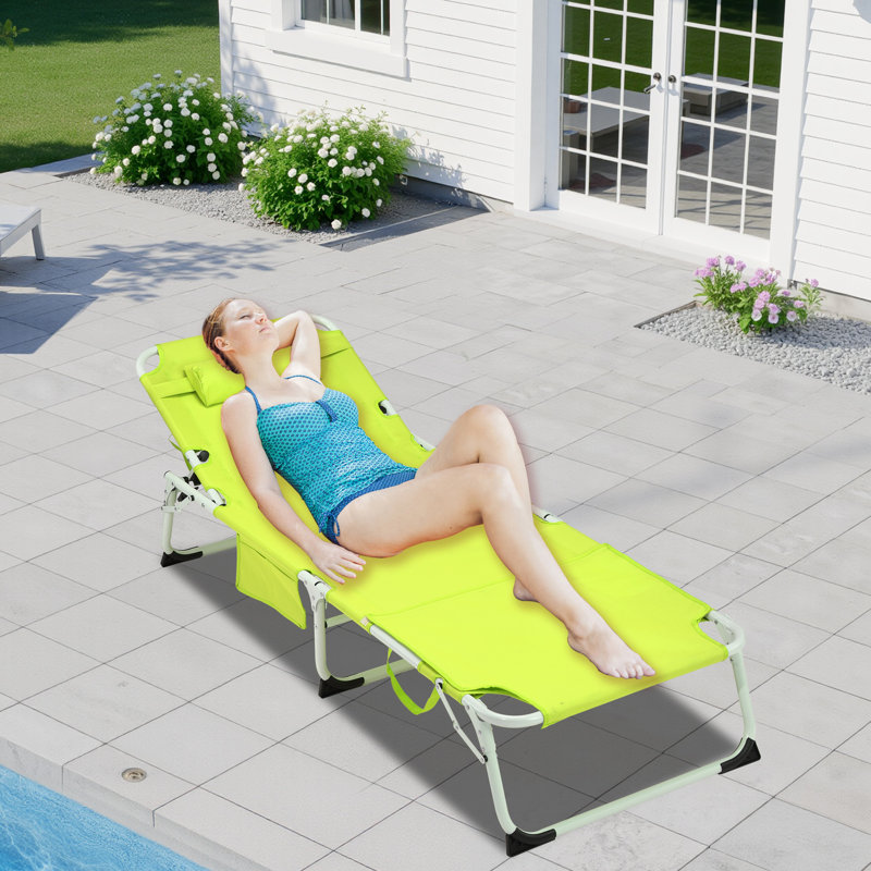 3-in-1 Heavy Duty Tanning Chair with Face Hole Adjustable 5-Position Folding Chaise Lounge Chairs for Outside Portable Lay Flat Beach Lounge Chair for Outdoor Sunbathing Patio Pool Lawn Camping Deck
