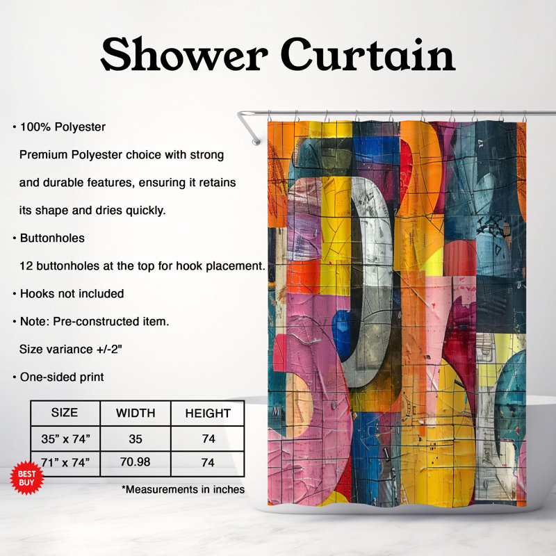 Funky Patch - Rideau de douche Premium, H 74 po x l 71 po