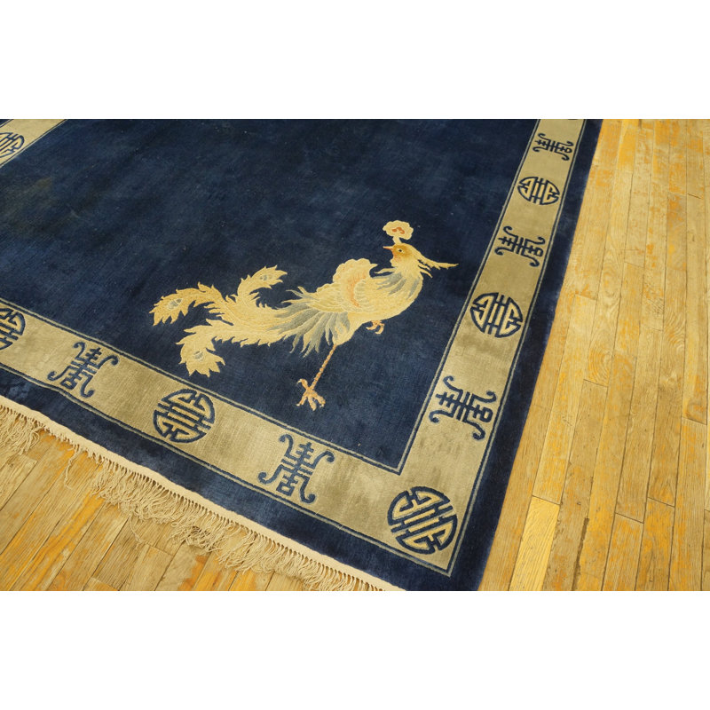 Vintage Silk Hallway Runner Wool Navy Rug