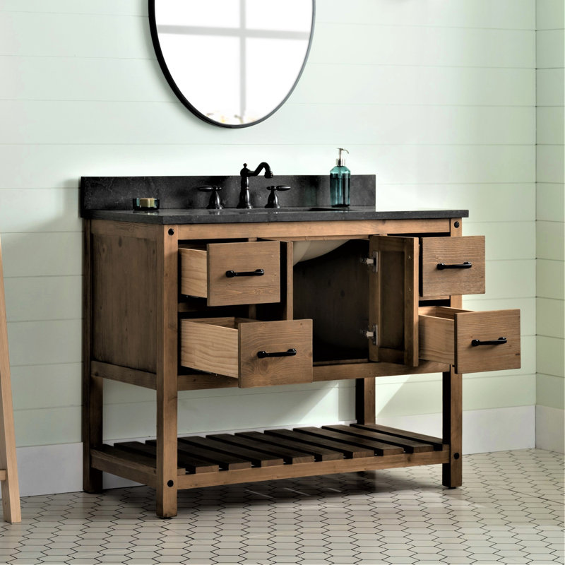 Radstock 42'' Single Bathroom Vanity with Top, Antique Natural, Purbeck Blue