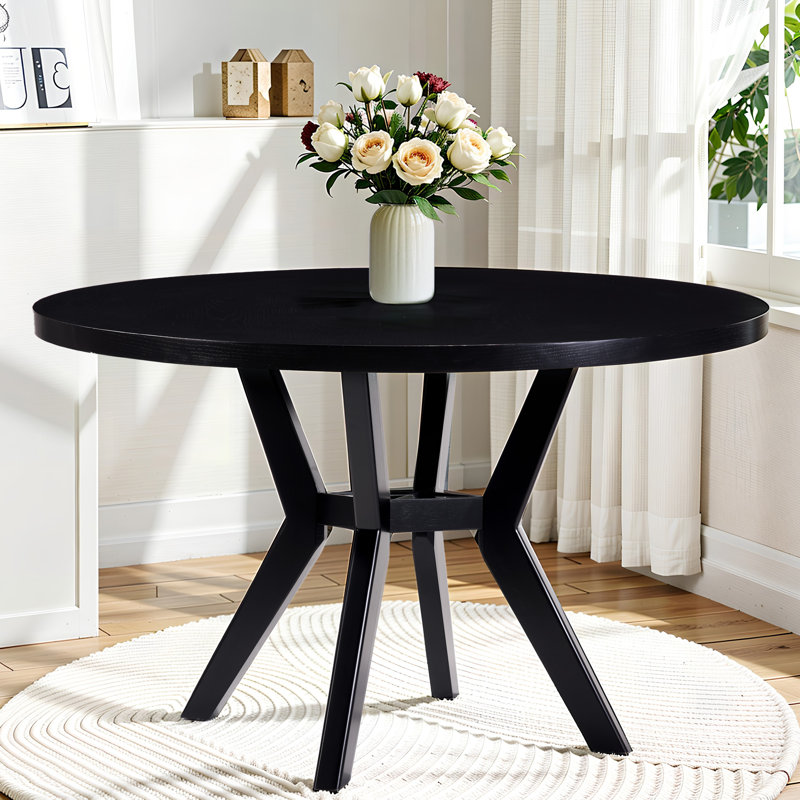 42“ Solid Wood Round Dining Table, Black