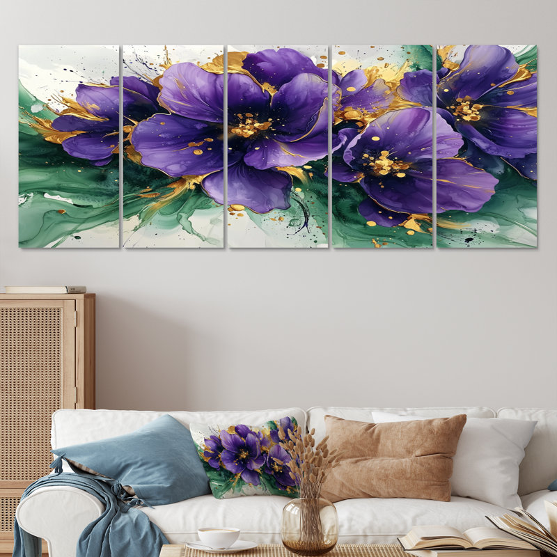 Allendale - Violets Wall Art - Ensemble de 5 décorations murales traditionnelles, H 28 po x l 60 po