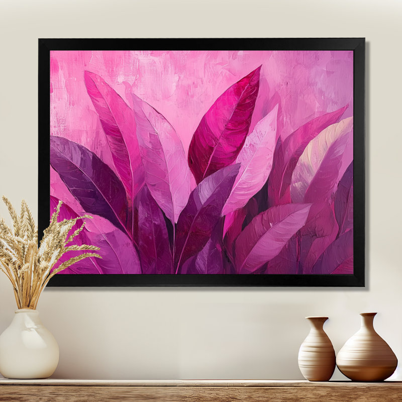 Magenta Leaves Blosoom II - feuilles, art mural pour le salon, H 12 po x l 20 po, Reproduction encadrée d'une seule photo
