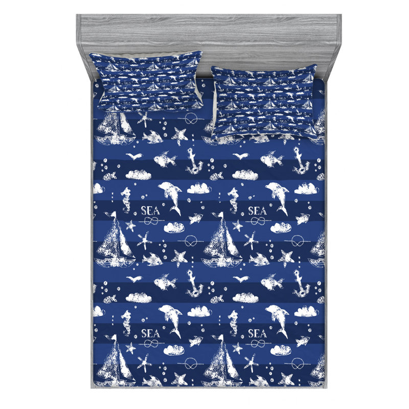 Microfiber Sheet Set, Queen Sheet Set with 2 Pillowcases, Navy/White Marine 3