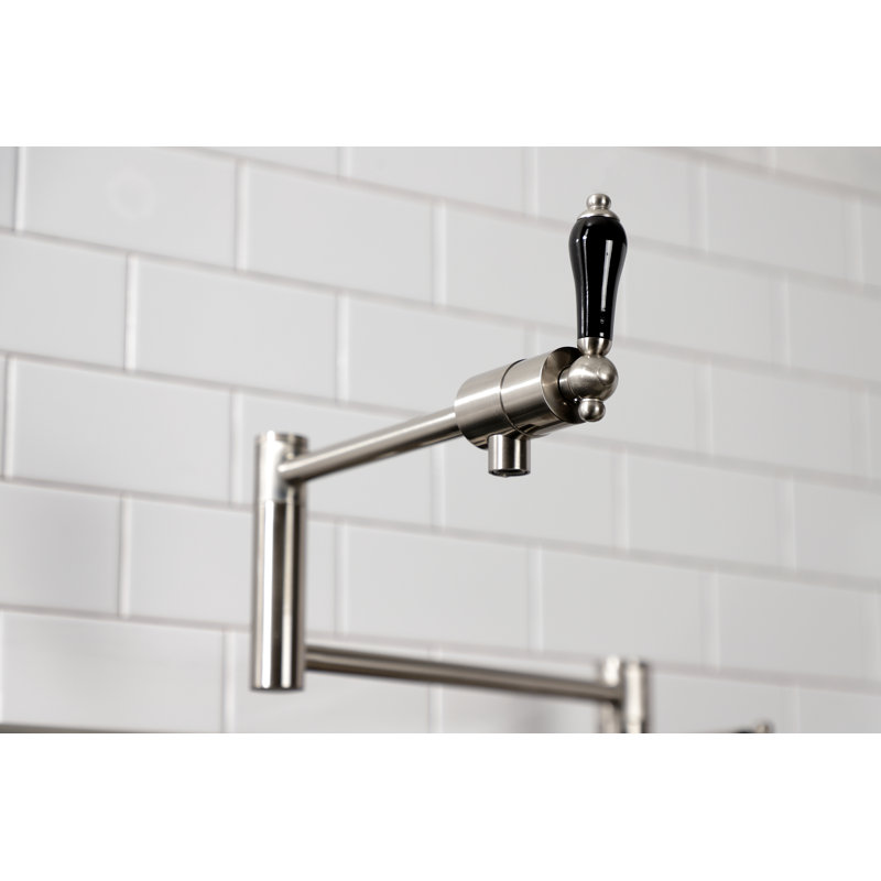 Kingston Brass Metropolitan Two-Handle 1-Hole Deck Mount Pot Filler Faucet, Brushed Nickel/Black