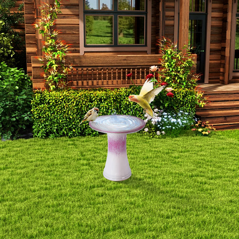 Bain d'oiseaux de jardin, céramique, motif dégradé de rose, ombre fonctionnelle et décorative, jardin en céramique, patio, style contemporain, attire les oiseaux