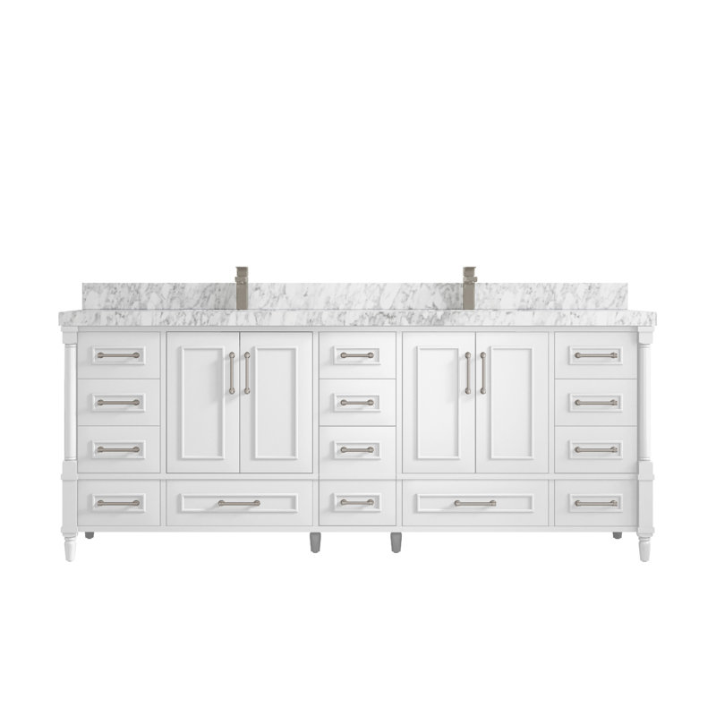 Ensemble de meuble-lavabo double 84 po Aberdeen, Marbre de Carrare, Blanc