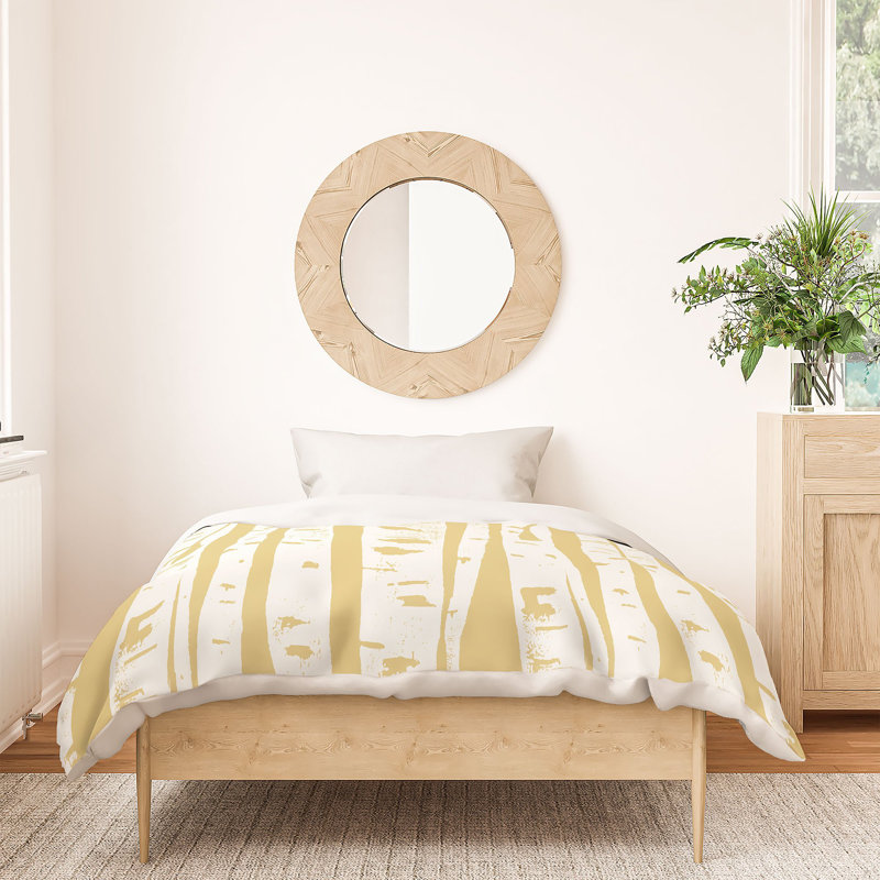 Ensemble de housse de couette ensoleillé woodcut birches, Housse de couette simple + 1 taie décorative stan