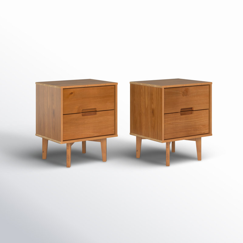 Aizlyn Mid-Century Modern Solid Wood Groove-Handle Nightstands, Caramel