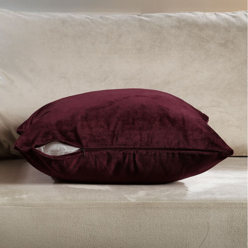 Housse de coussin en velours mat 1pc, Carré 26 po, Bourgogne