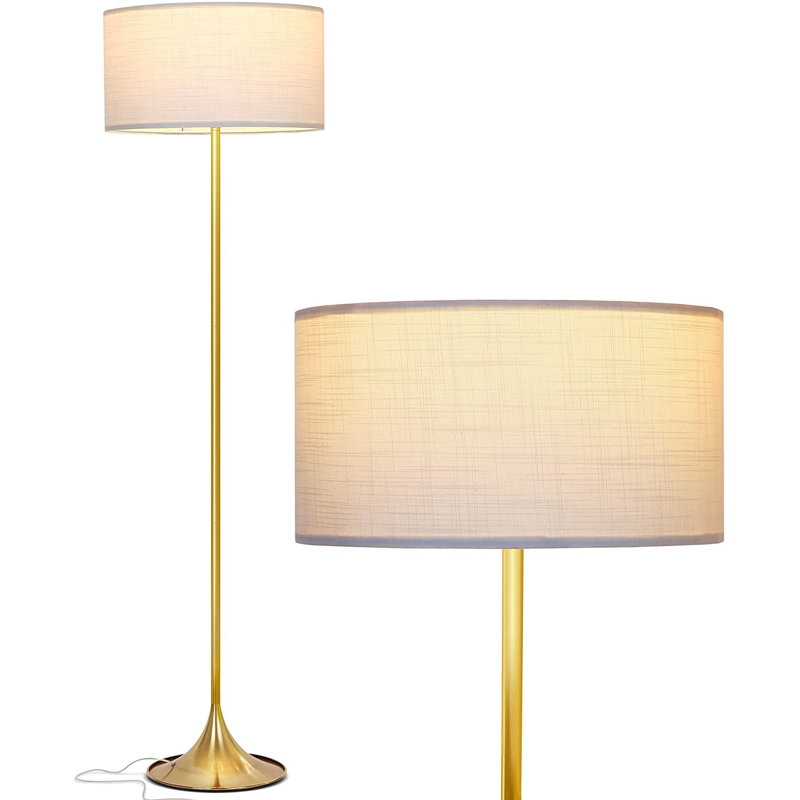 Quinn 60 in. Mid-Century Modern 1-Light LED Energy Efficient Floor Lamp with Fabric Drum Shade