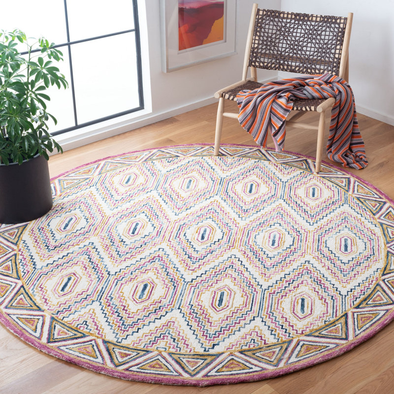 Serrato Hand Tufted Wool Geometric Rug, Round 7'
