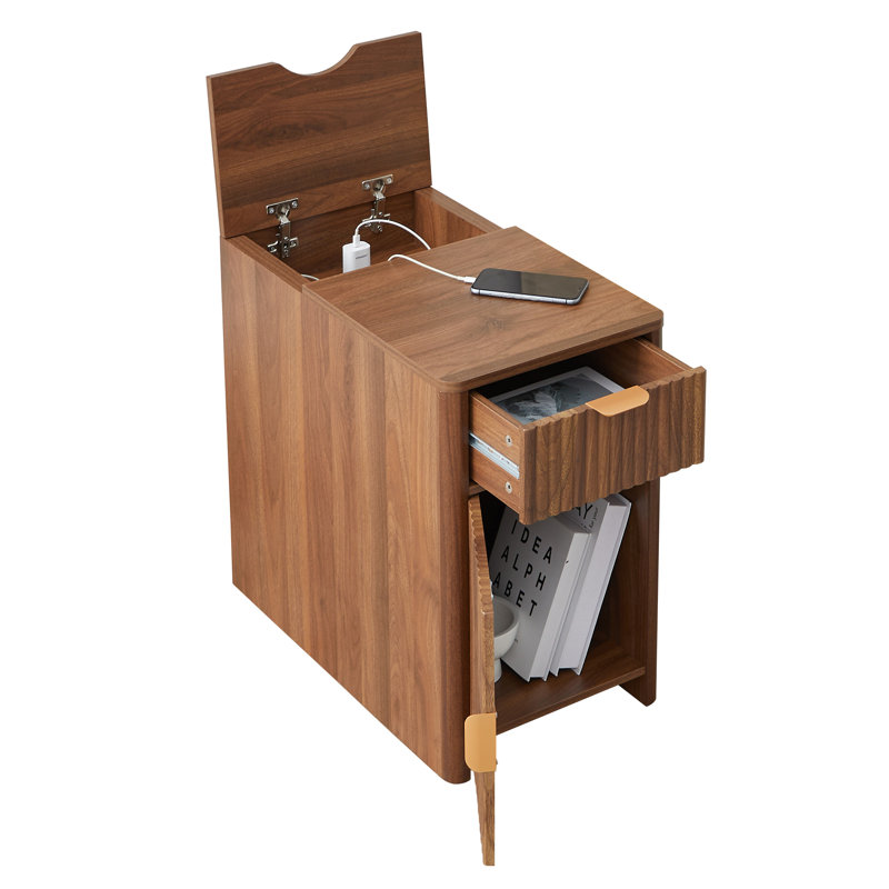 End Table With Storage And Charging Station, Walnut