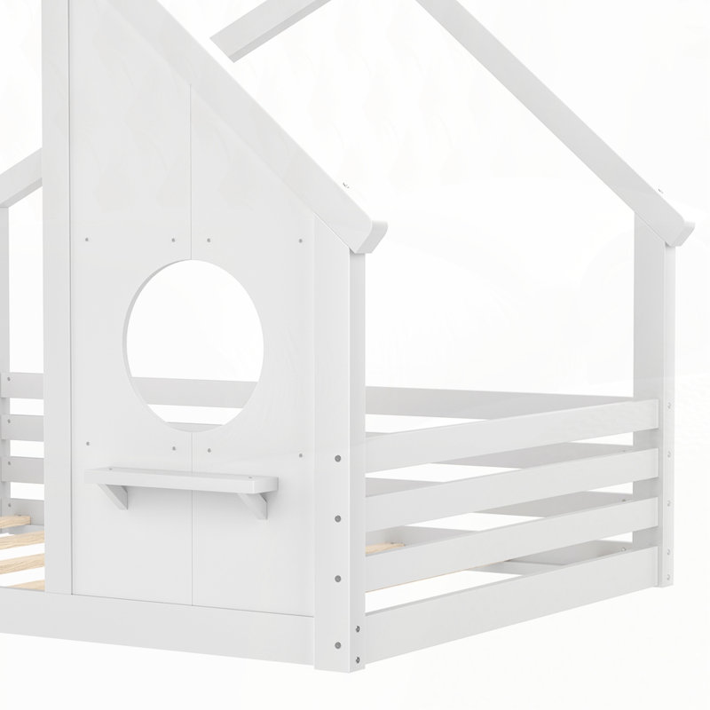 Lit House House avec fenêtre et petite tablette, Double, Blanc