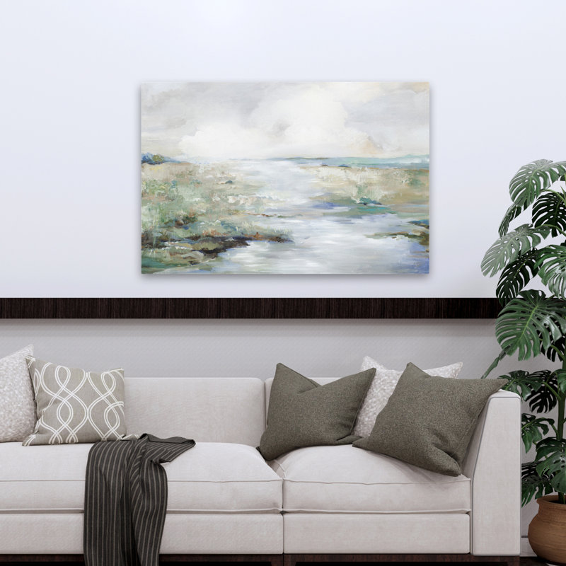 Plage verte, paysage, nature, peinture, impressionnisme, art côtier, contemporain, H 48 po x l 32 po