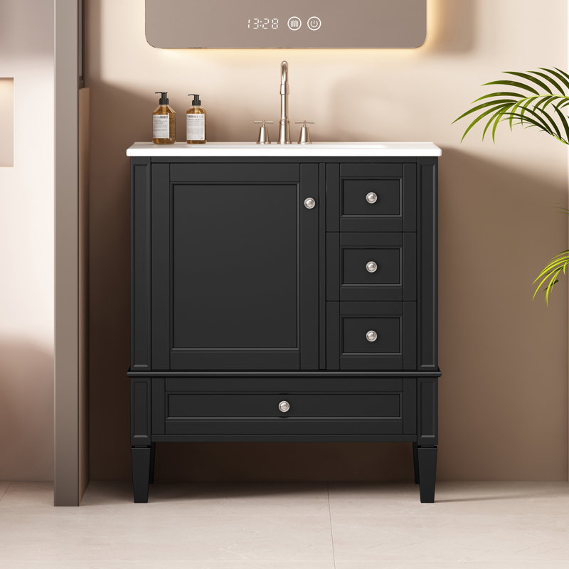 Meuble-lavabo de salle de bain avec lavabo en céramique, Noir