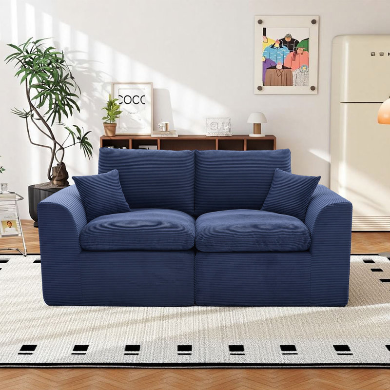 Canapé modulaire à compression modulaire en velours côtelé 80,3 po, Bleu