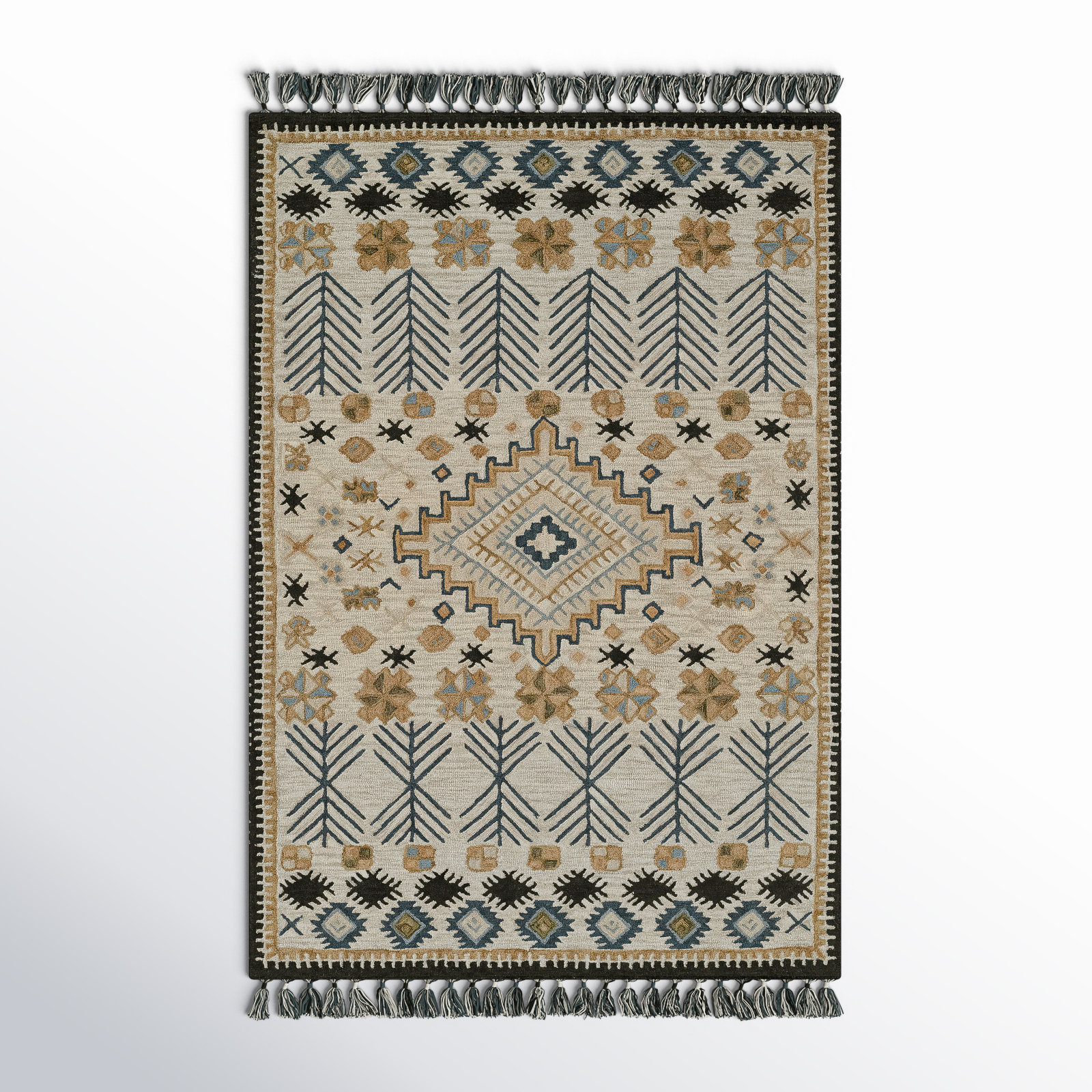 Anine Beige Black Hand-Tufted Wool Rug, Rectangle 5' x 8'