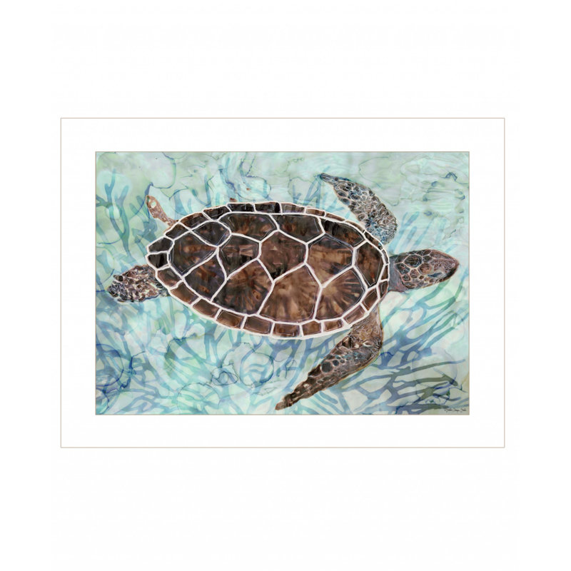 «Sea Turtles», impression murale, Cadre blanc uni