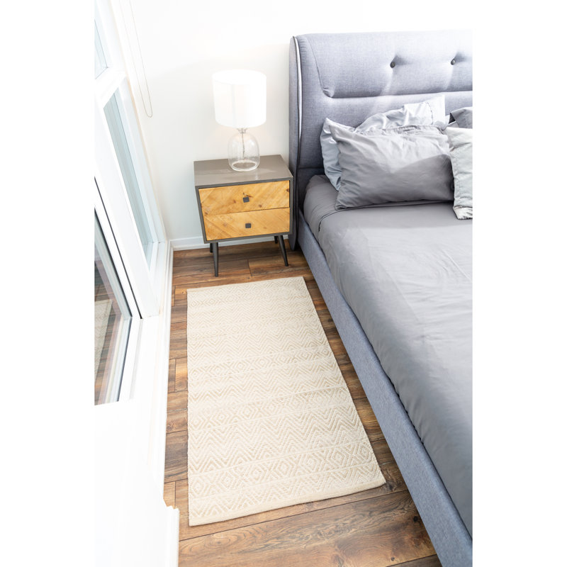 Tapis beige en coton tissé à la main Shannock, Tapis de couloir 1 pi 10 po x 6 pi