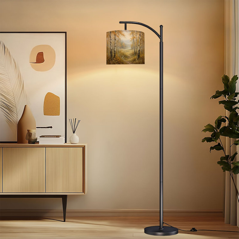 Lampe sur pied à arc avec abat-jour ajustable Lampe matinale à feuilles de brume en pointillé pour le paysage