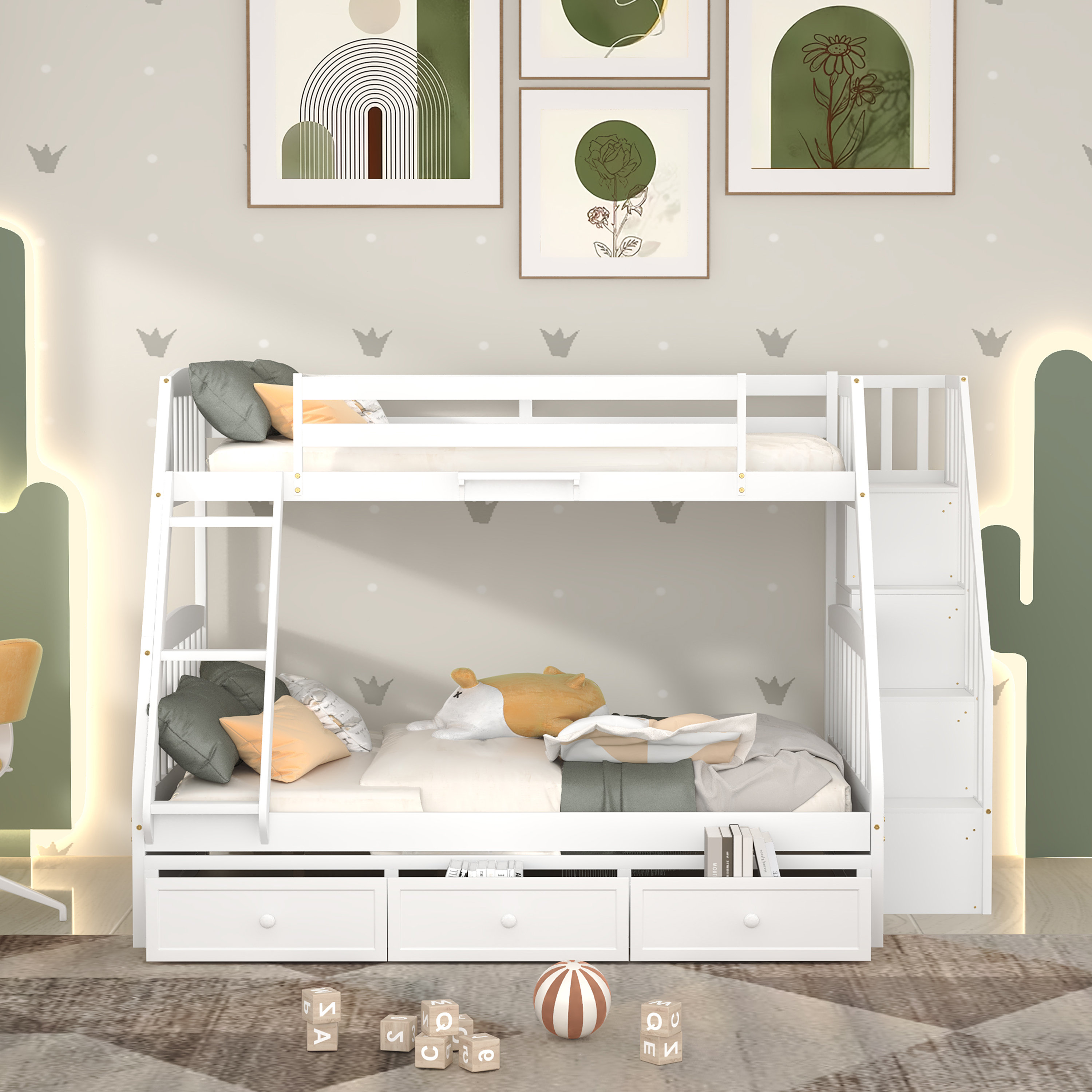 White bunk outlet bed with drawers