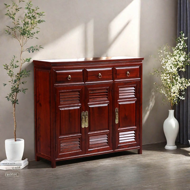 Solid  Camphor Wood Entryway Cabinet, Mahogany
