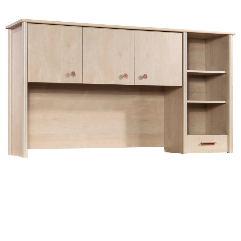 Bureau, brun, structure de panneau solide, rangement ouvert, tablettes réglables, tiroir de rangement caché, pleine extension, panneau de passage léger à cordon, compartiment de rangement, glissières,
