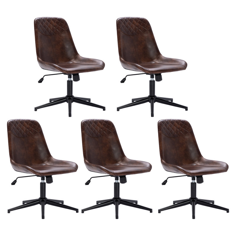 Mariello 23" Wide Adjustable Height Leather Swicel Office Chair With Quilted Backrest, Black, Brown