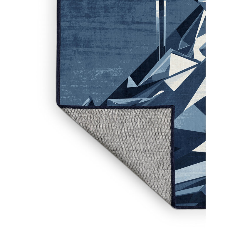 Machine Washable Wilkerson Cocktail Glass Modern Abstract Rug in Gray – Navy Binding, 7x9