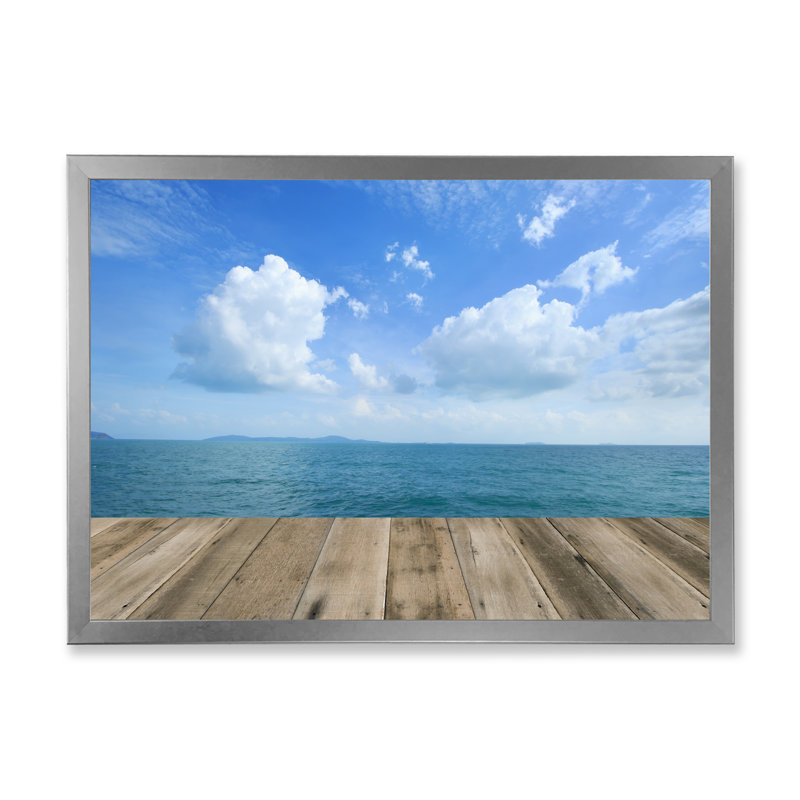 «Wood Deck On Tropcial Sea», reproduction sur toile, H 8 po x l 12 po x P 1 po, Cadre de coin argenté fermé